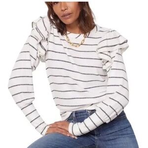 Evereve stripe sweater top - white and charcoal.  Size L